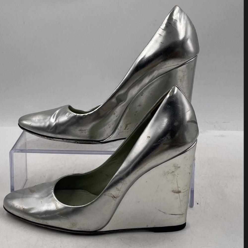 Prada 2003 Silver Metallic Wedge Pumps spring summer